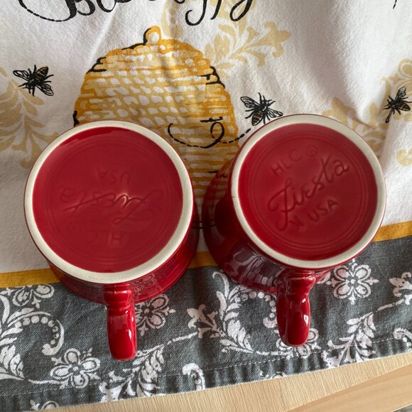 FiestaWare Scarlet Red ORing (keyhole) Handle Coffee Mugs Cup, 1 Set EUC - Picture 4 of 6